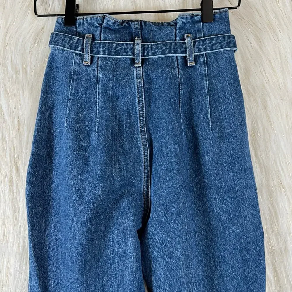 Abercrombie & Fitch Mom Jeans Belted Paper Bag Waist High Rise Womens Size 25/0 - Picture 6 of 12